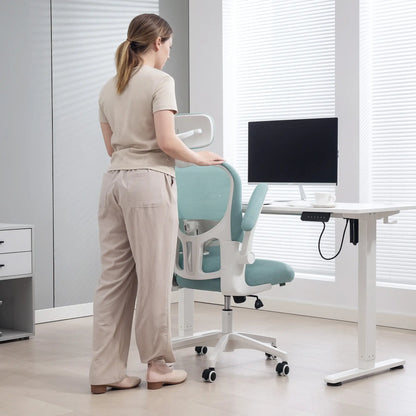 Mesh Office Chair, Adjustable Headrest, 4D Lumbar Support, Flip-Up Arm, Light Green Task Chairs at Gallery Canada