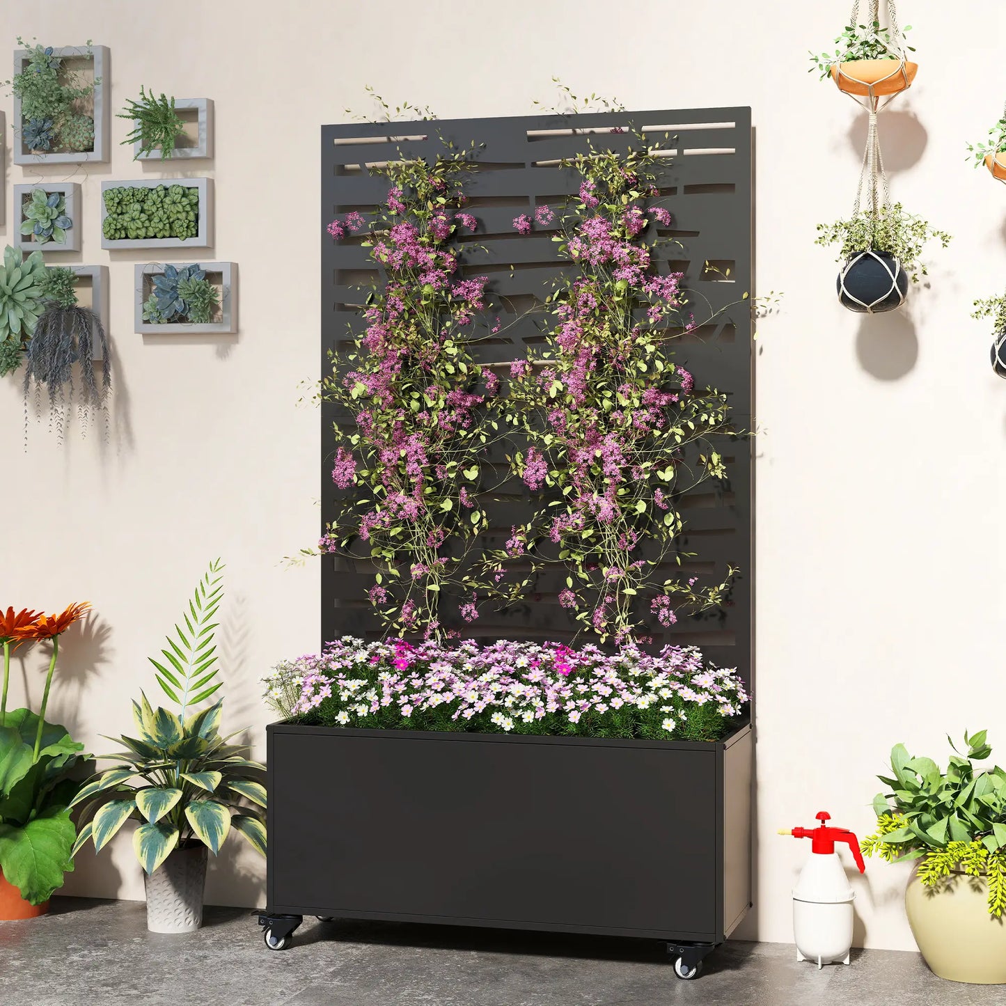 Metal Planter Box With Trellis, Raised Garden Bed With Privacy Screen