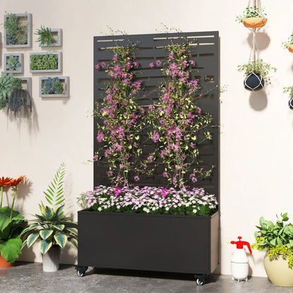 Metal Planter Box With Trellis, Raised Garden Bed With Privacy Screen