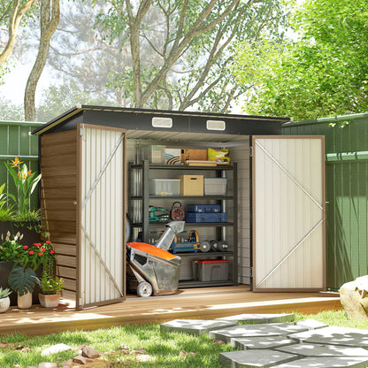 8 x 4FT Galvanized Metal Garden Storage Shed, Double Doors, 2 Vents, Teak Sheds at Gallery Canada