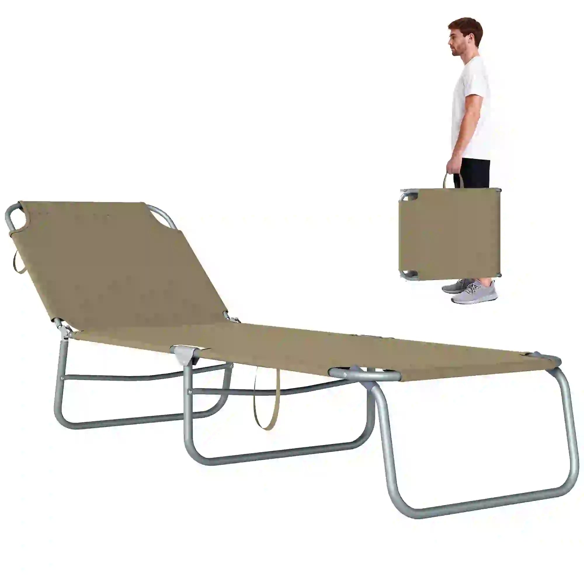 Folding Outdoor Lounge Chair, Reclining Tanning Chair, Brown Lounger Chairs at Gallery Canada