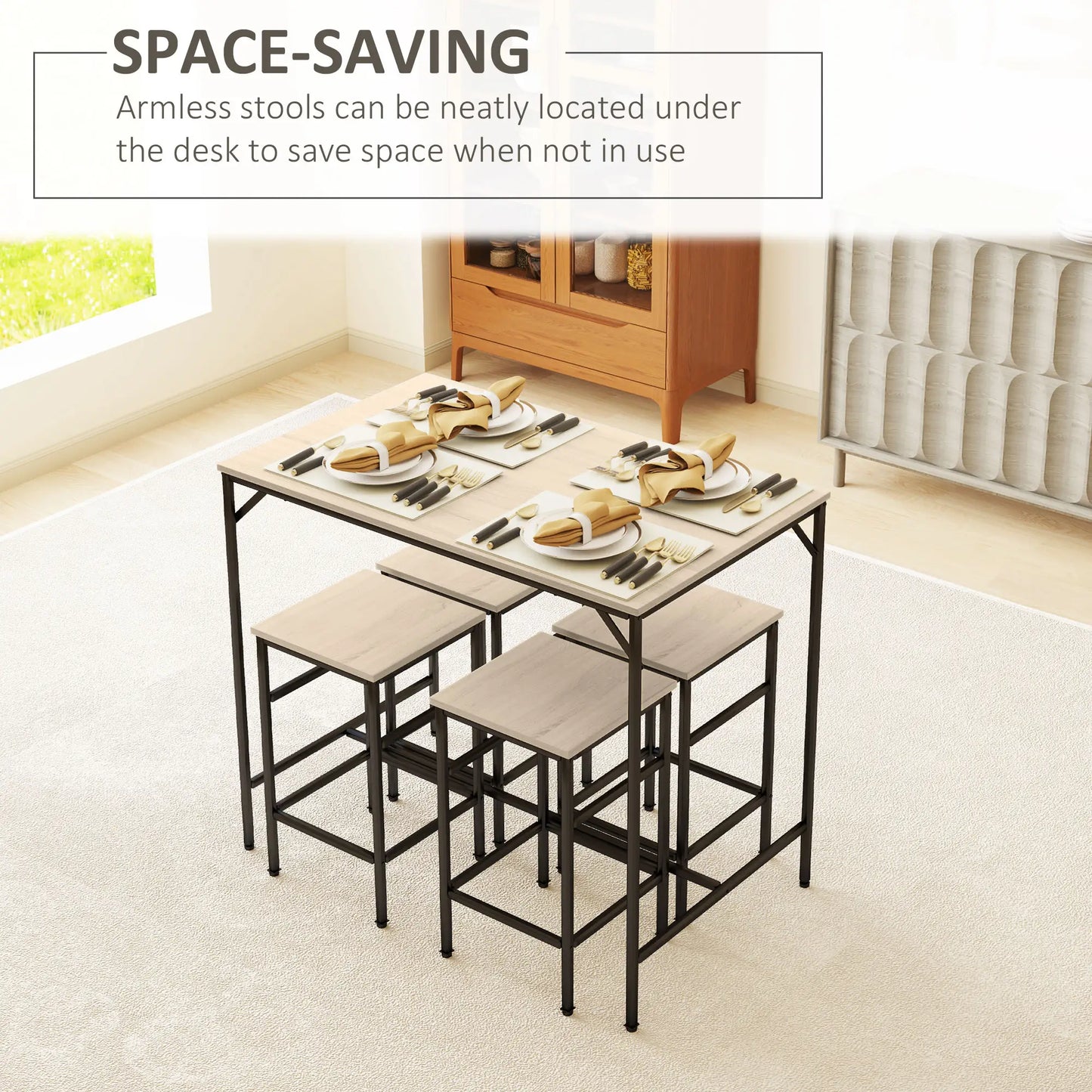 5-Piece Industrial Rectangular Bar Table Set, 4 Stools, Oak Bar Sets at Gallery Canada