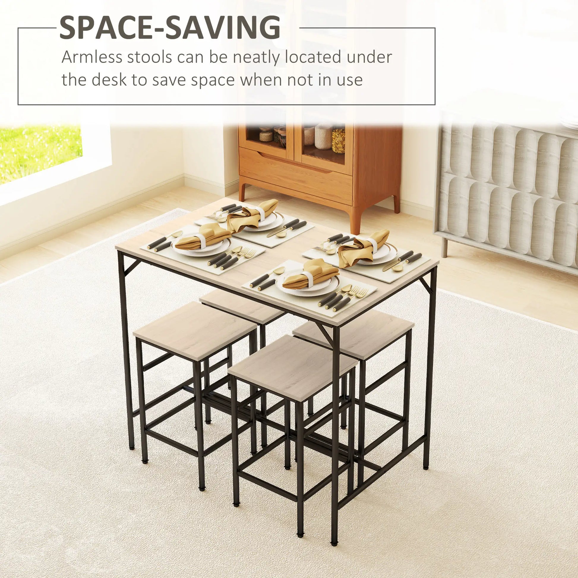 5-Piece Industrial Rectangular Bar Table Set, 4 Stools, Oak Bar Sets at Gallery Canada