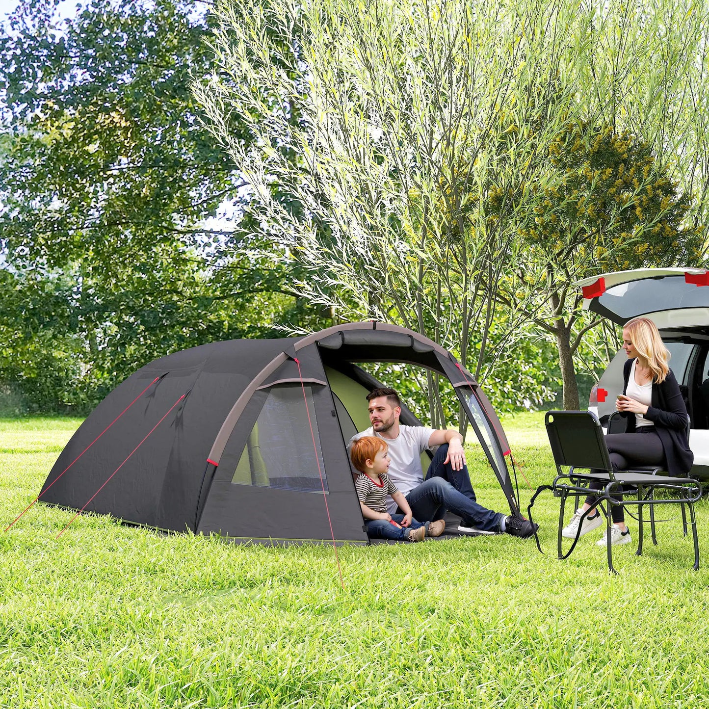 2-4 Man Camping Tent, 3000mm Waterproof, 2 Rooms, Sewn-in Groundsheet, 3 Doors Camping Tents at Gallery Canada