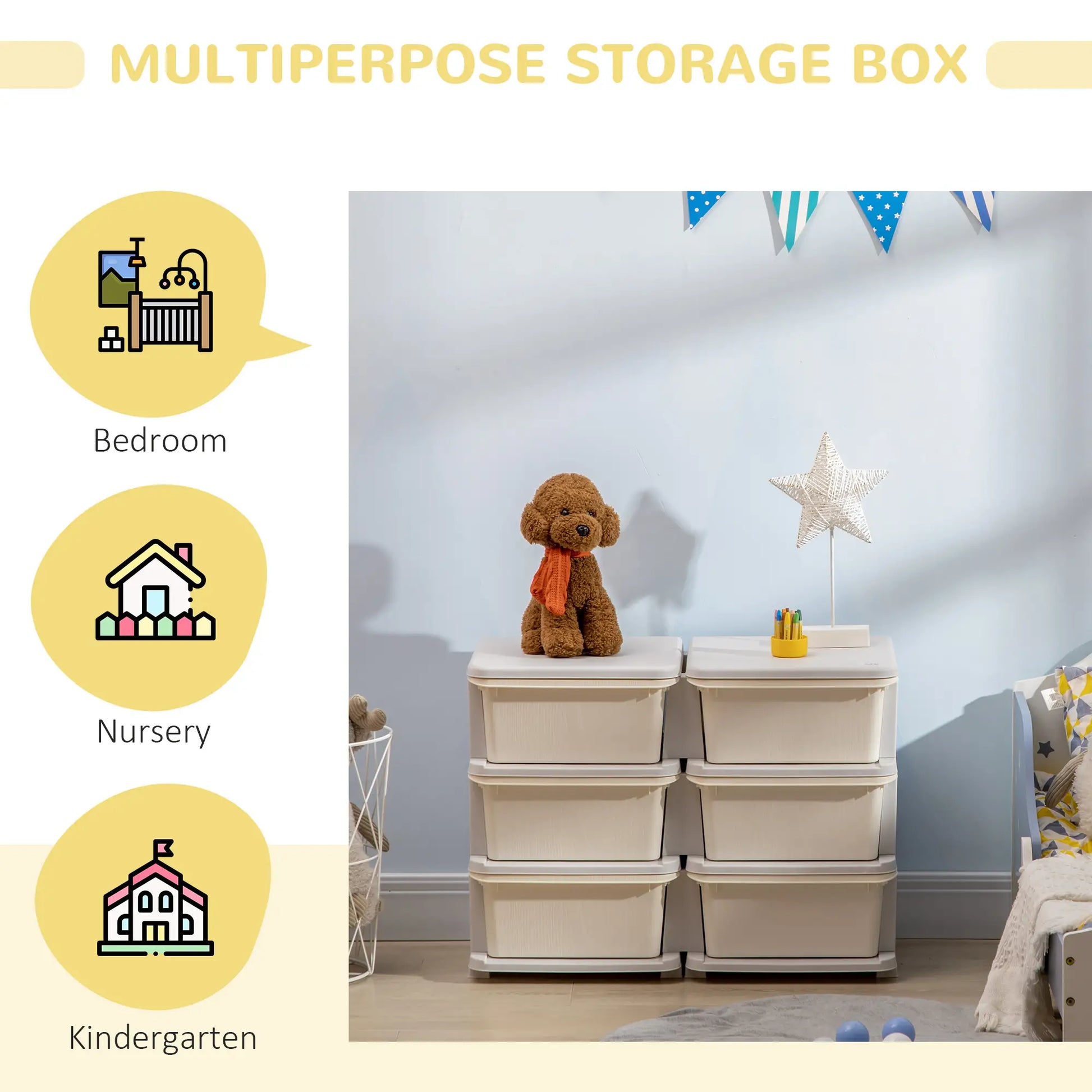 3 Tier Kids Toy Organizer, 6 Plastic Drawers, Cream White Baby & Kids Storage at Gallery Canada