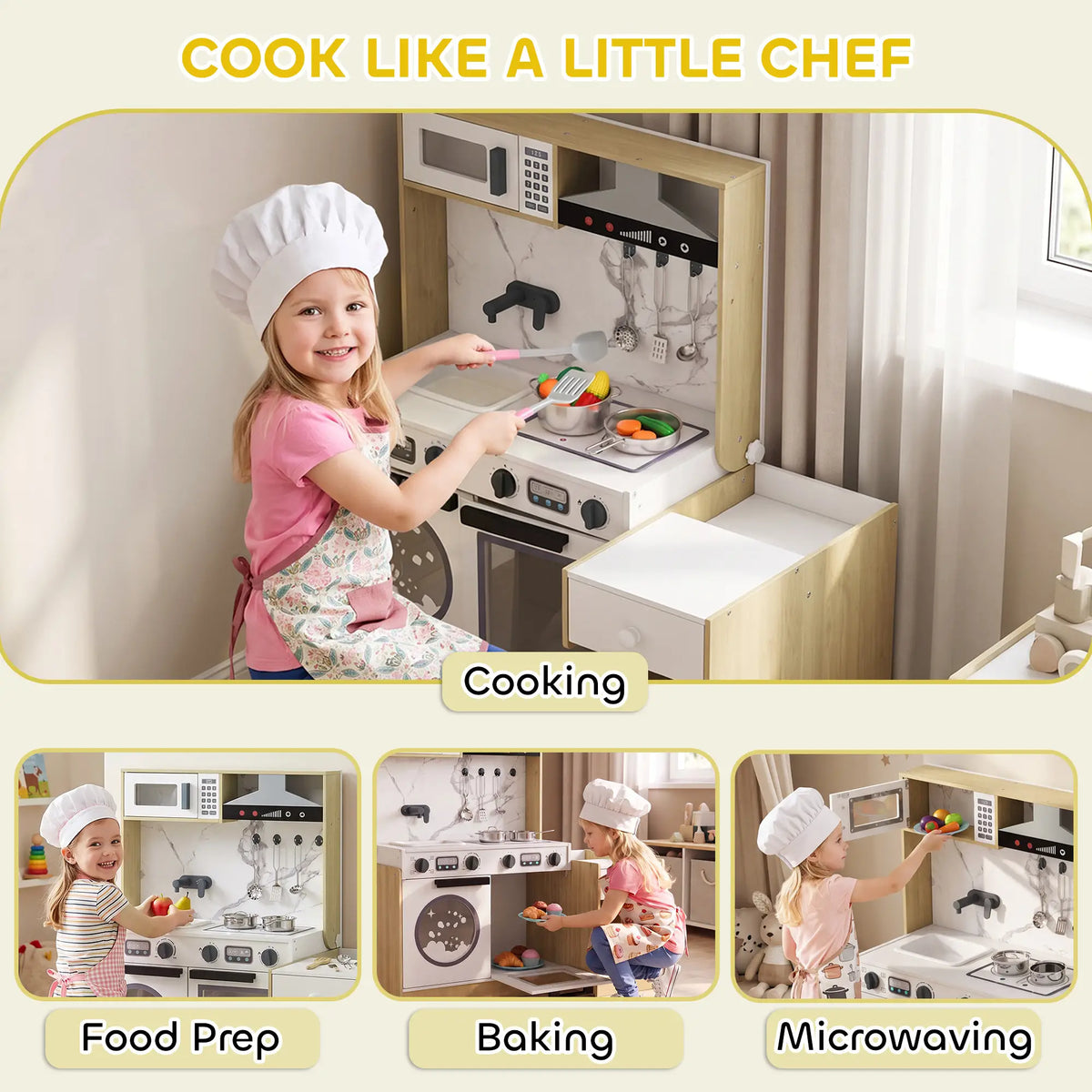 2-In-1 Kids Kitchen Playset, Table & Chair with Sink, Oven, Microwave, 3-8 Play Kitchen at Gallery Canada