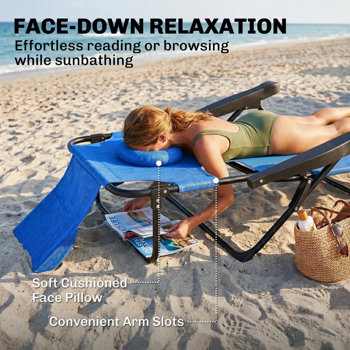 Folding Lounge Chair, Reclining Back, Dark Blue Lounger Chairs at Gallery Canada