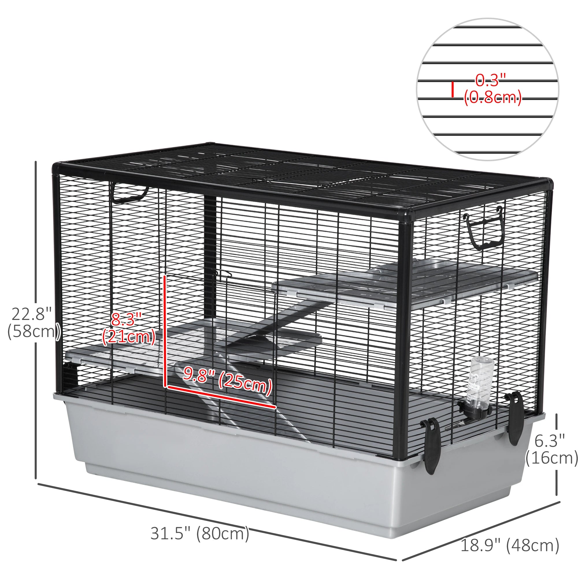 3-Tier Hamster Cage, Guinea Pig Cage, 31.5