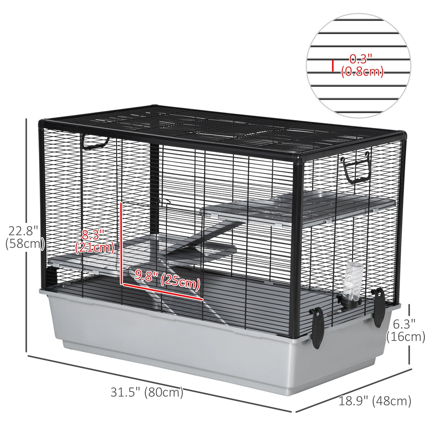 3-Tier Hamster Cage, Guinea Pig Cage, 31.5"x19"x23", Grey Houses & Habitats at Gallery Canada
