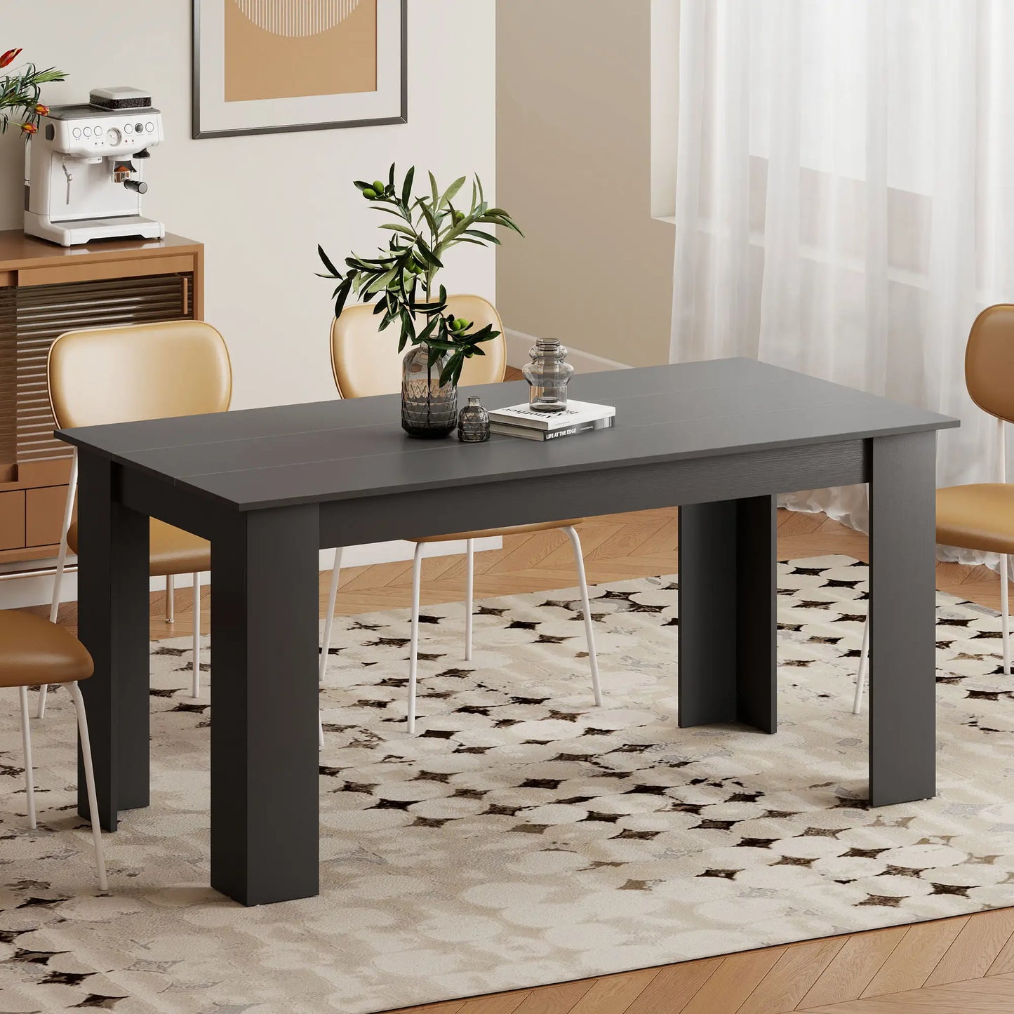 63" Kitchen Table for 4-6 People, Wood Effect, Black Dining Tables at Gallery Canada