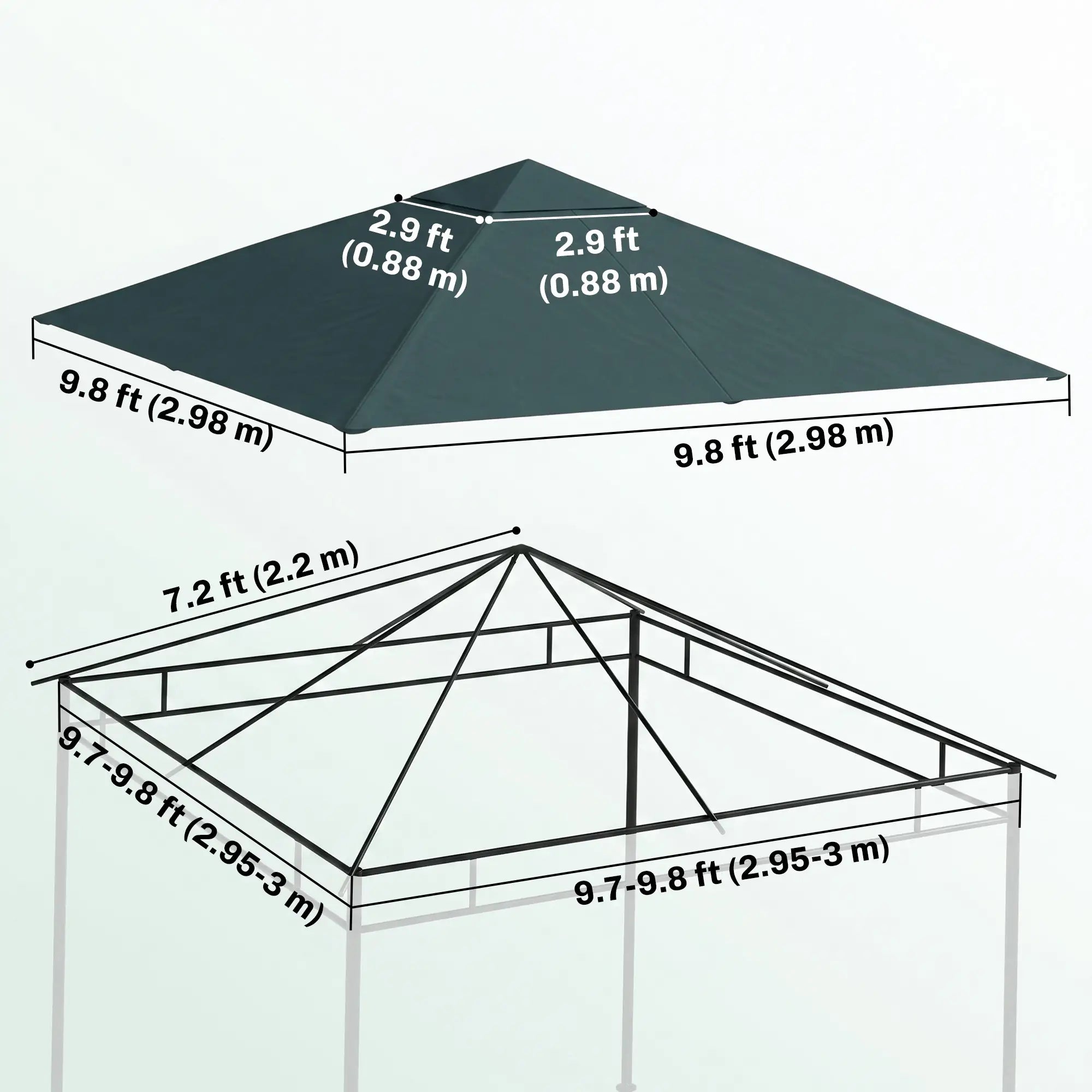 10' X 10' Square Gazebo Canopy Replacement Cover, Green, Charcoal Gazebo Canopy Replacement at Gallery Canada