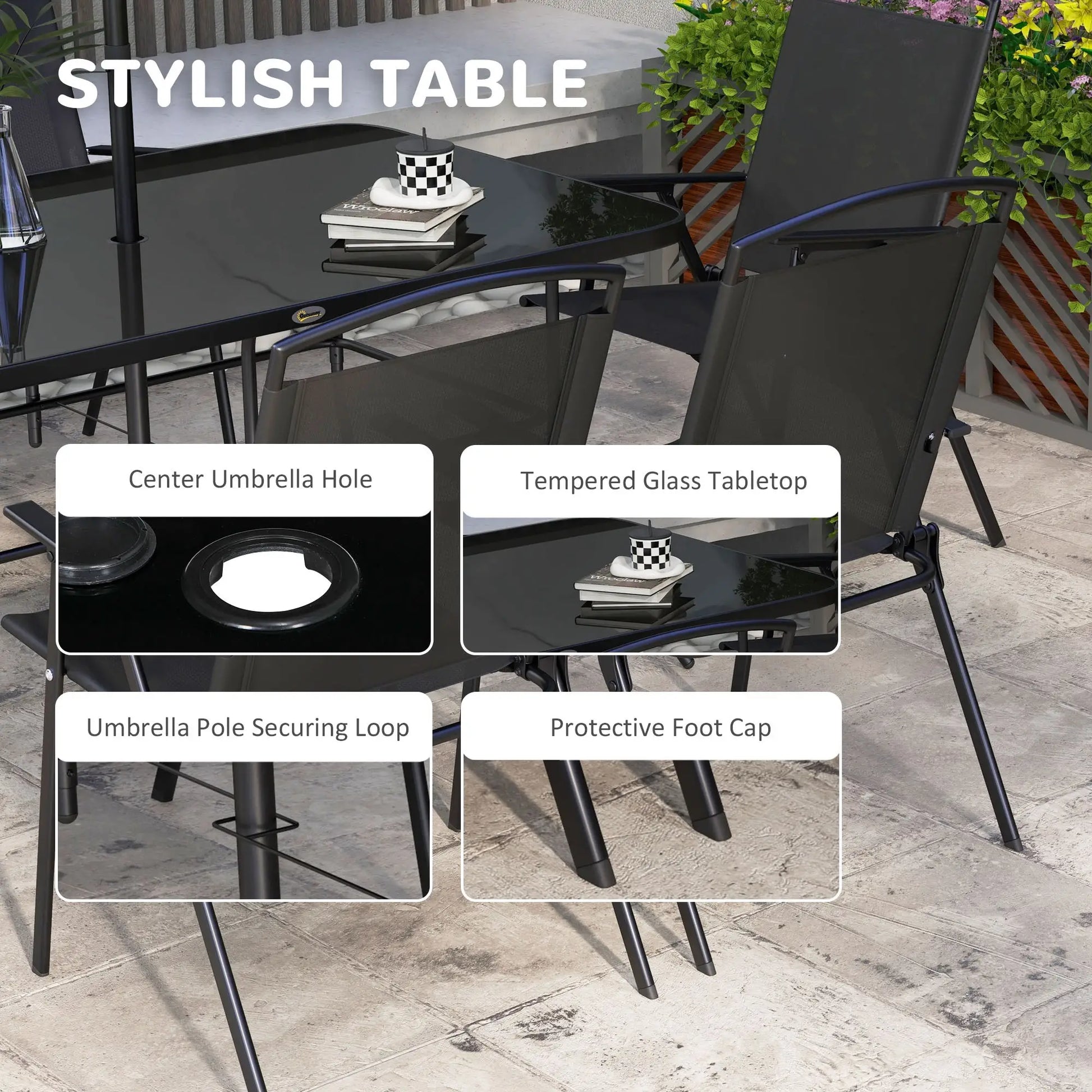 8 Piece Patio Set, 6 Folding Chairs, Rectangle Table, Outdoor Dining, Black Outdoor Dining Sets at Gallery Canada