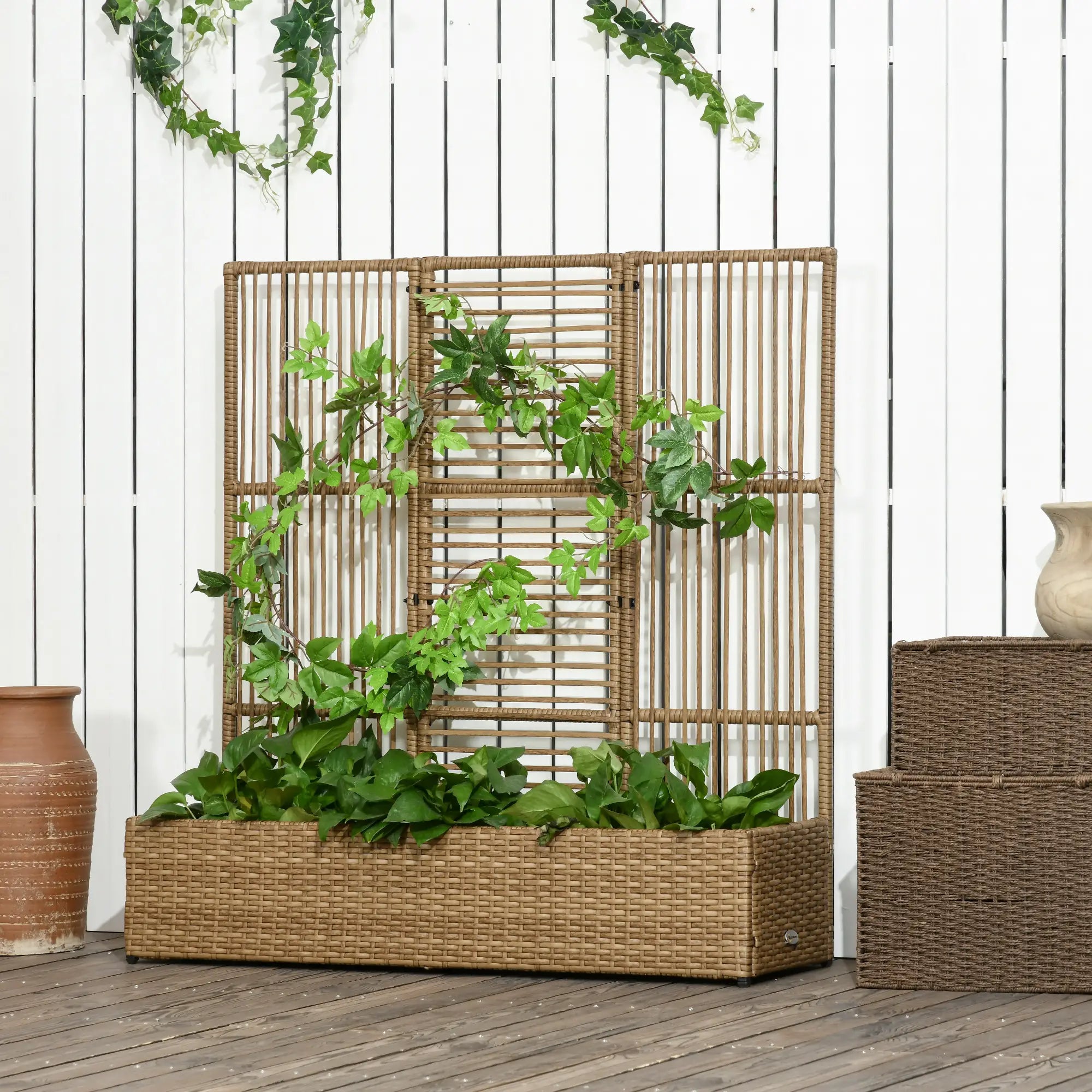 Raised Garden Bed with Lattice Trellis, Rattan Planter with Storage, Sand Brown Raised Garden Beds at Gallery Canada