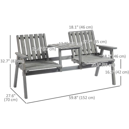 2-Seater Outdoor Bench with Table, Wooden Garden Bench, Grey Outdoor Benches at Gallery Canada