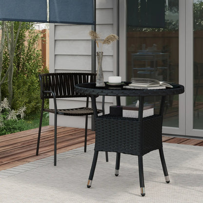 31.5" Outdoor Wicker Dining Table, PE Rattan, Metal Frame, Glass Top, Black Patio Dinning Tables at Gallery Canada