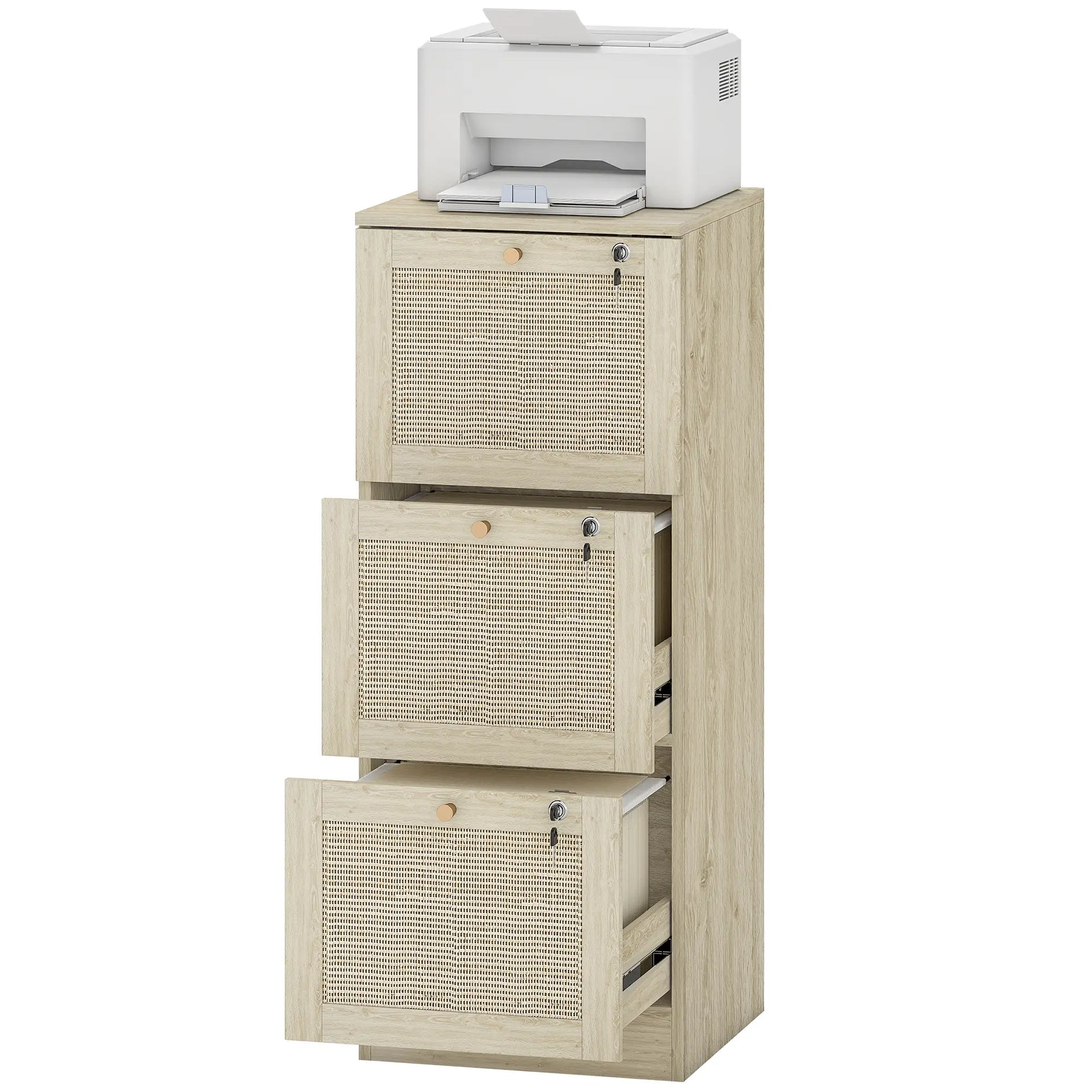 3 Drawer Filing Cabinet with Lock, Boho File Cabinet, A4 Letter Size, Oak Office Cabinets & Cupboards Oak at Gallery Canada