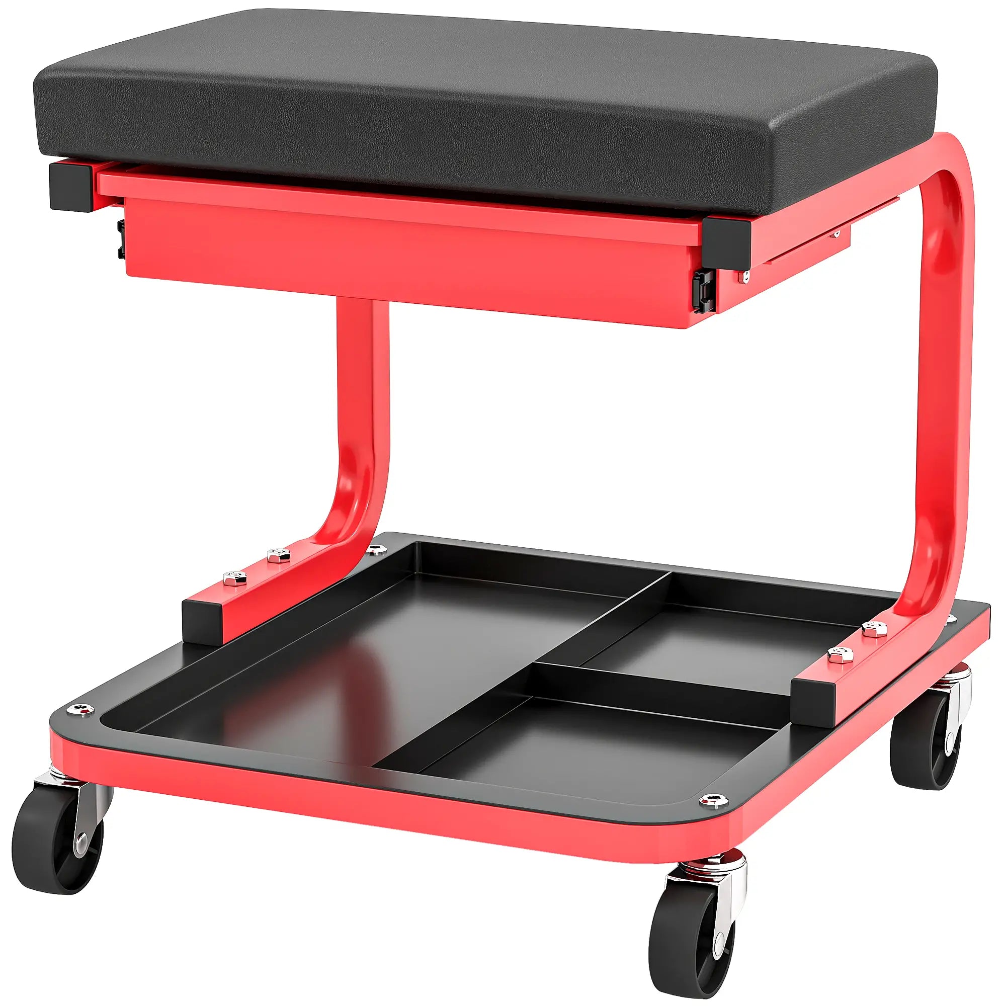 Rolling Garage Stool, 300 LBS Capacity, Tool Trays, Drawer, Black Automotive Red, Black at Gallery Canada