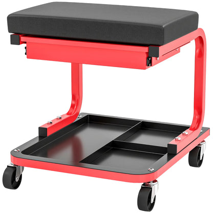 Rolling Garage Stool, 300 LBS Capacity, Tool Trays, Drawer, Black Automotive Red, Black at Gallery Canada
