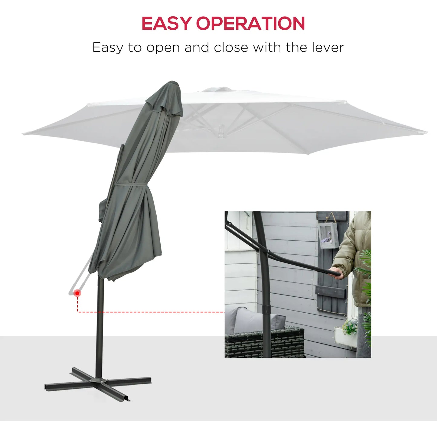 10ft Cantilever Patio Umbrella, Crank Handle, Cross Base, Dark Grey Sun Umbrellas at Gallery Canada