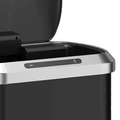 50L Touchless Trash Can, Black Stainless Steel Soft-Close Lid, Black