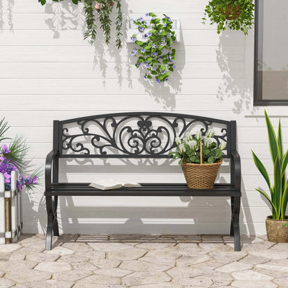 50" 2-Seater Garden Bench, Cast Iron Loveseat, Black Outdoor Benches at Gallery Canada