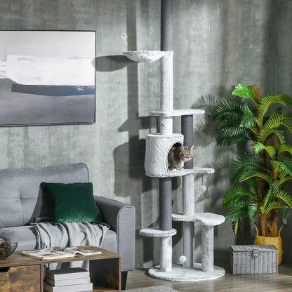 89"-100" Cat Tree, Hammock, Scratching Posts, Condo, Perches, Grey Floor to Ceiling Cat Trees at Gallery Canada