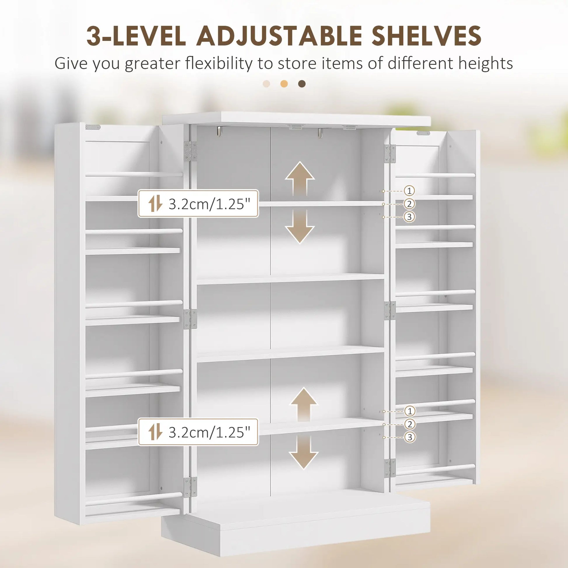 Freestanding Kitchen Pantry Cabinet, 5-Tier Shelf, 12 Spice Racks, Adjustable Shelves, White Kitchen Pantry Cabinets at Gallery Canada