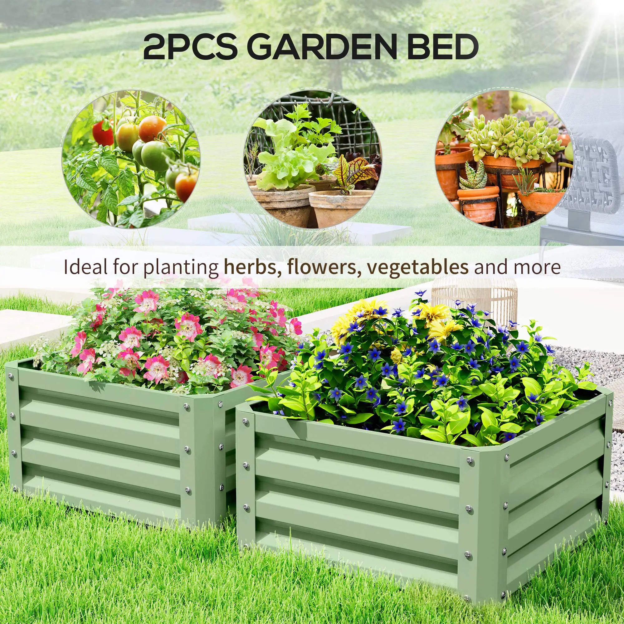 2' x 2' x 1' Raised Garden Bed, Galvanised Steel Frame, Light Green Raised Garden Beds at Gallery Canada