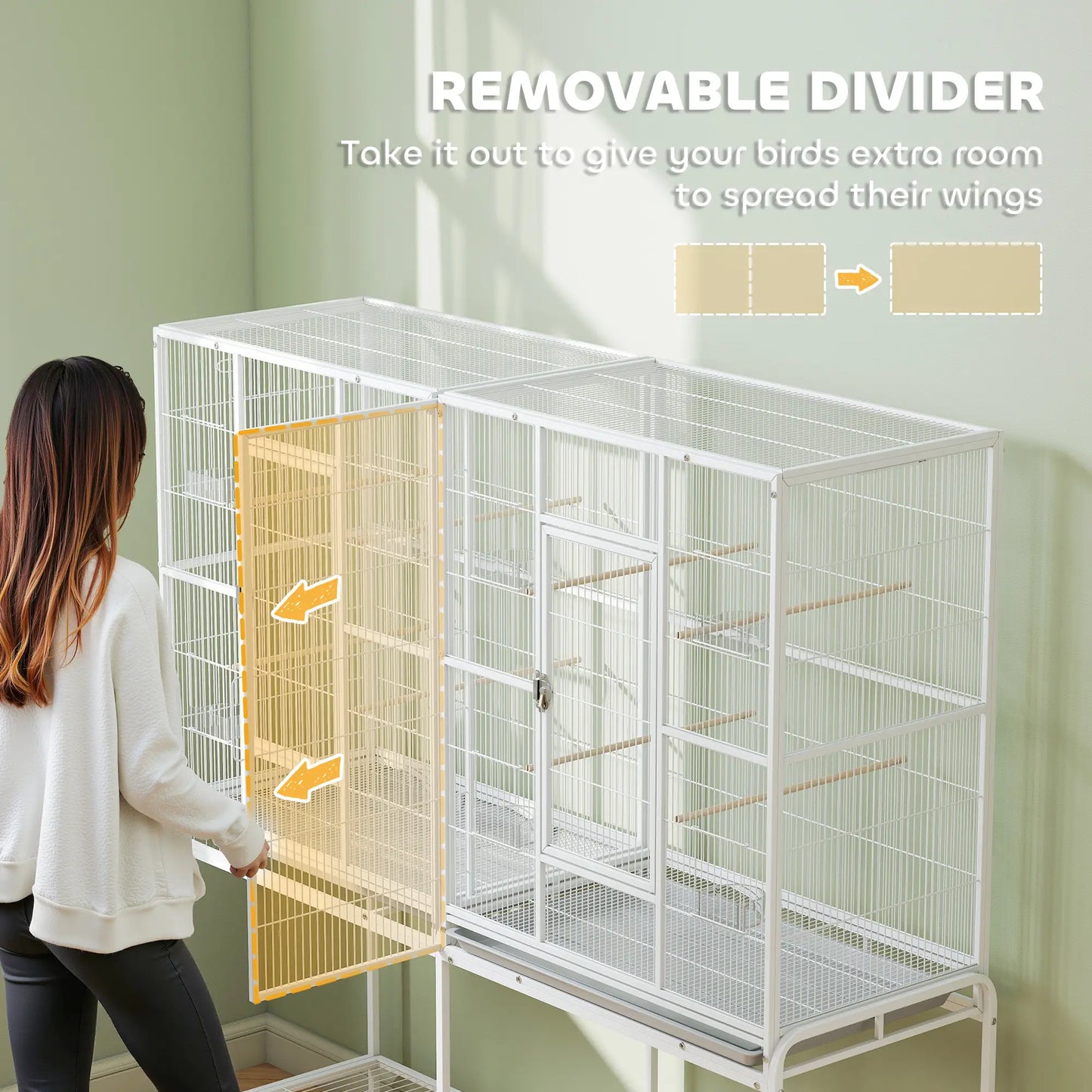 64" Large Rolling Bird Cage, Detachable Stand, Storage Shelf, White Bird Cages at Gallery Canada