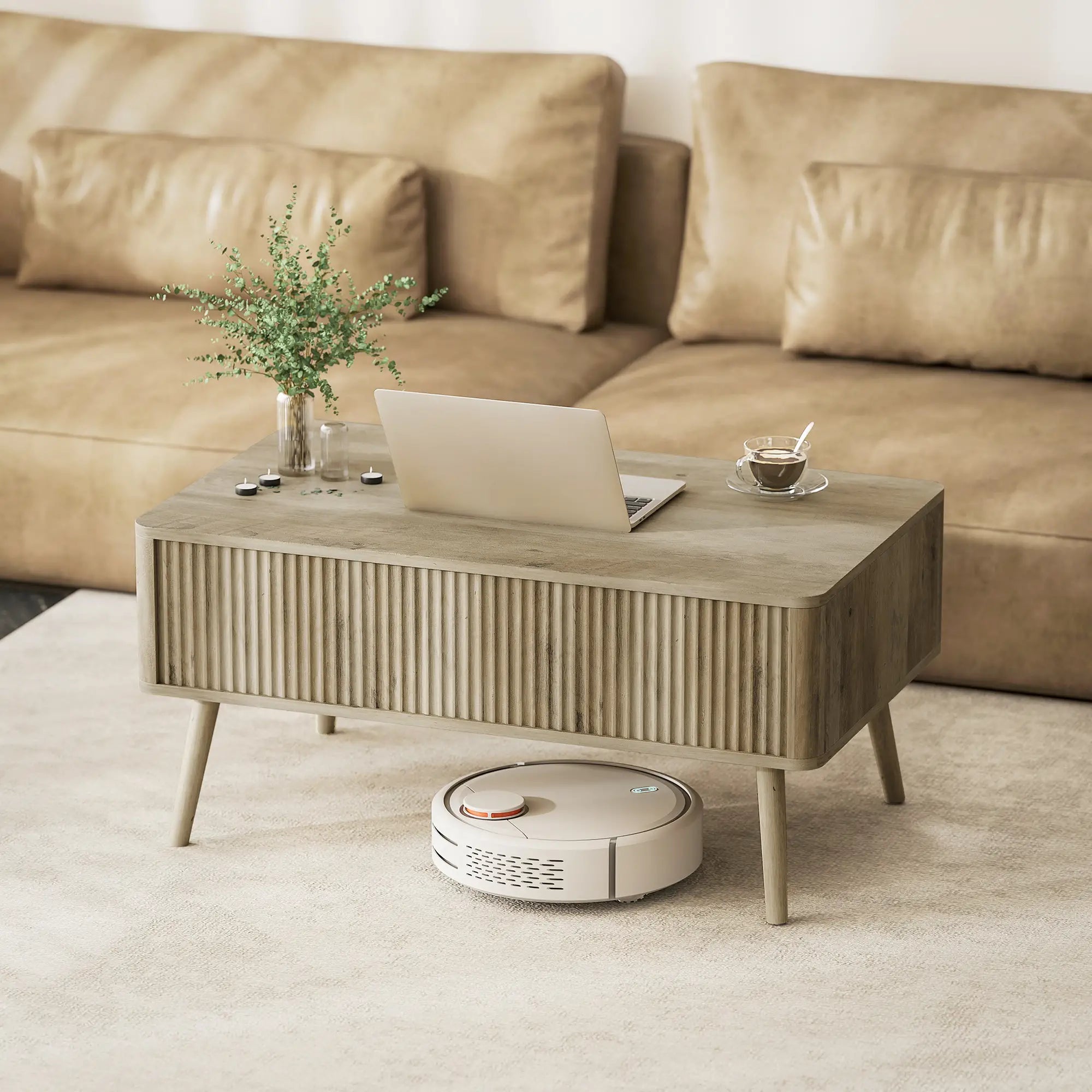 Lift Top Coffee Table with Storage, Hidden Compartments, Pine Wood Legs, Oak Coffee Tables at Gallery Canada