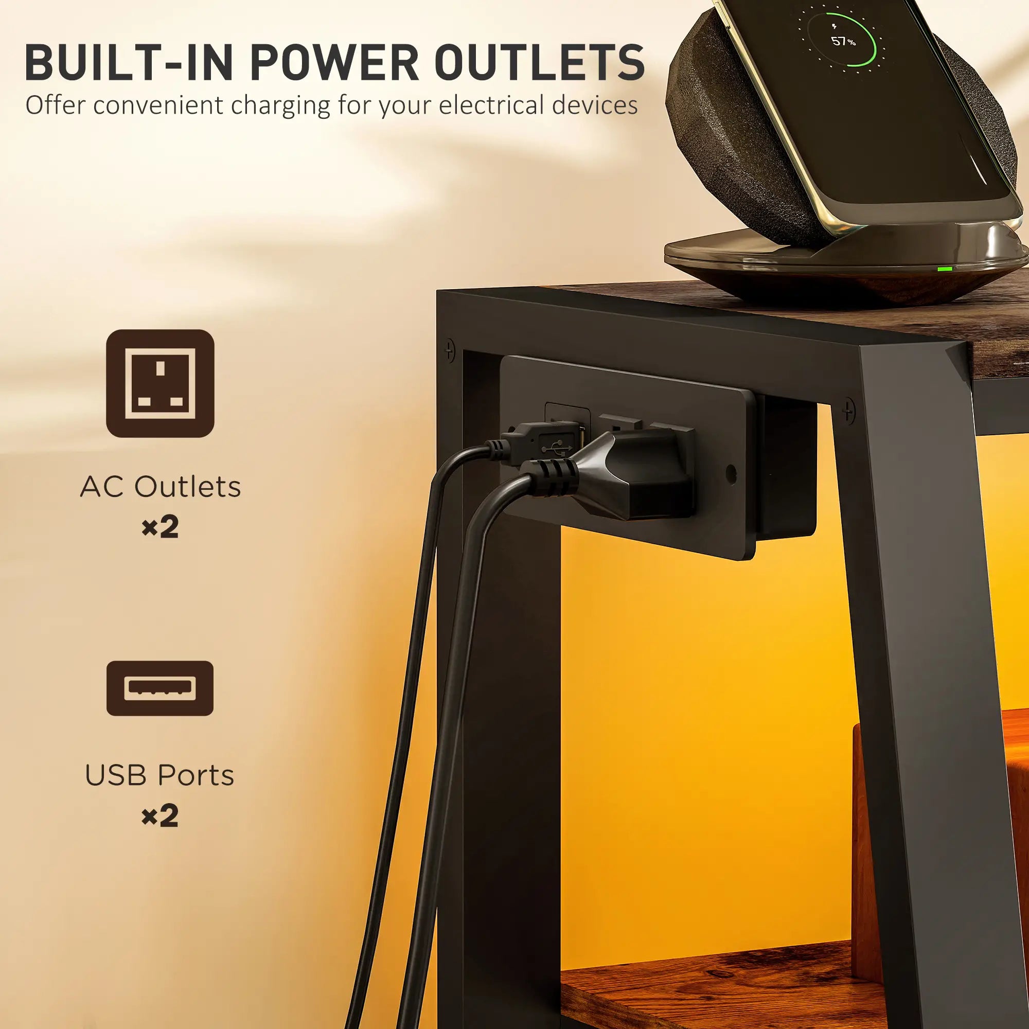 TV Stand with Mount, Power Outlet, LED Lights, for 32-70 Inch TVs TV Stands at Gallery Canada