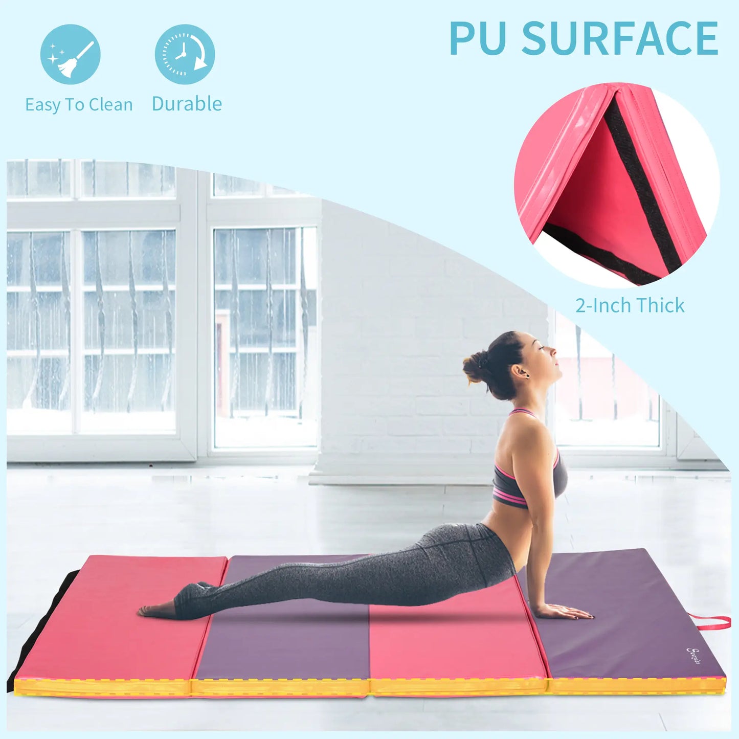 4'x6'x2'' Folding Gymnastics Tumbling Mat, Exercise Mat with Carrying Handles for Yoga, MMA, Martial Arts, Stretching, Core Workouts, Pink and Purple Gymnastics Mats at Gallery Canada