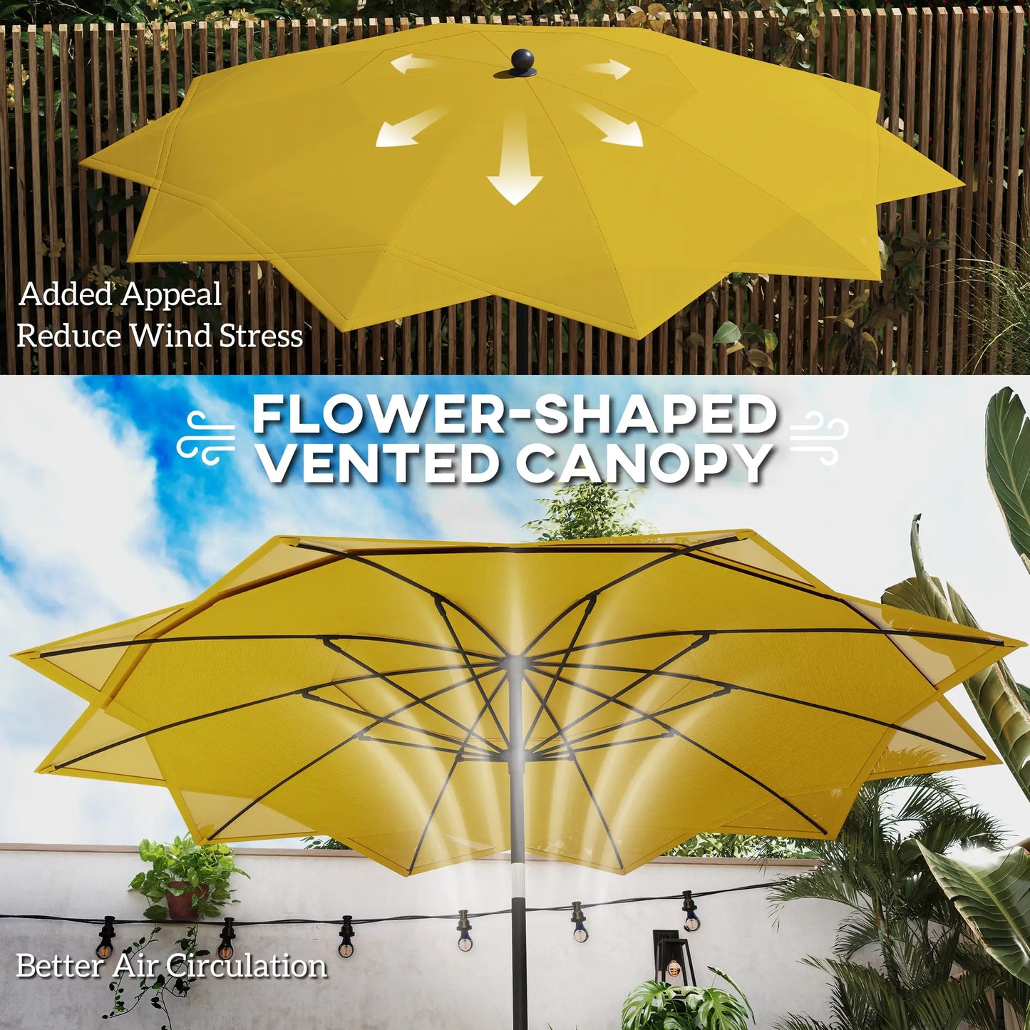 8.5FT Parasol, 10 Ribs, Air Vents, Crank Handle, Tilt, Yellow Sun Umbrellas at Gallery Canada