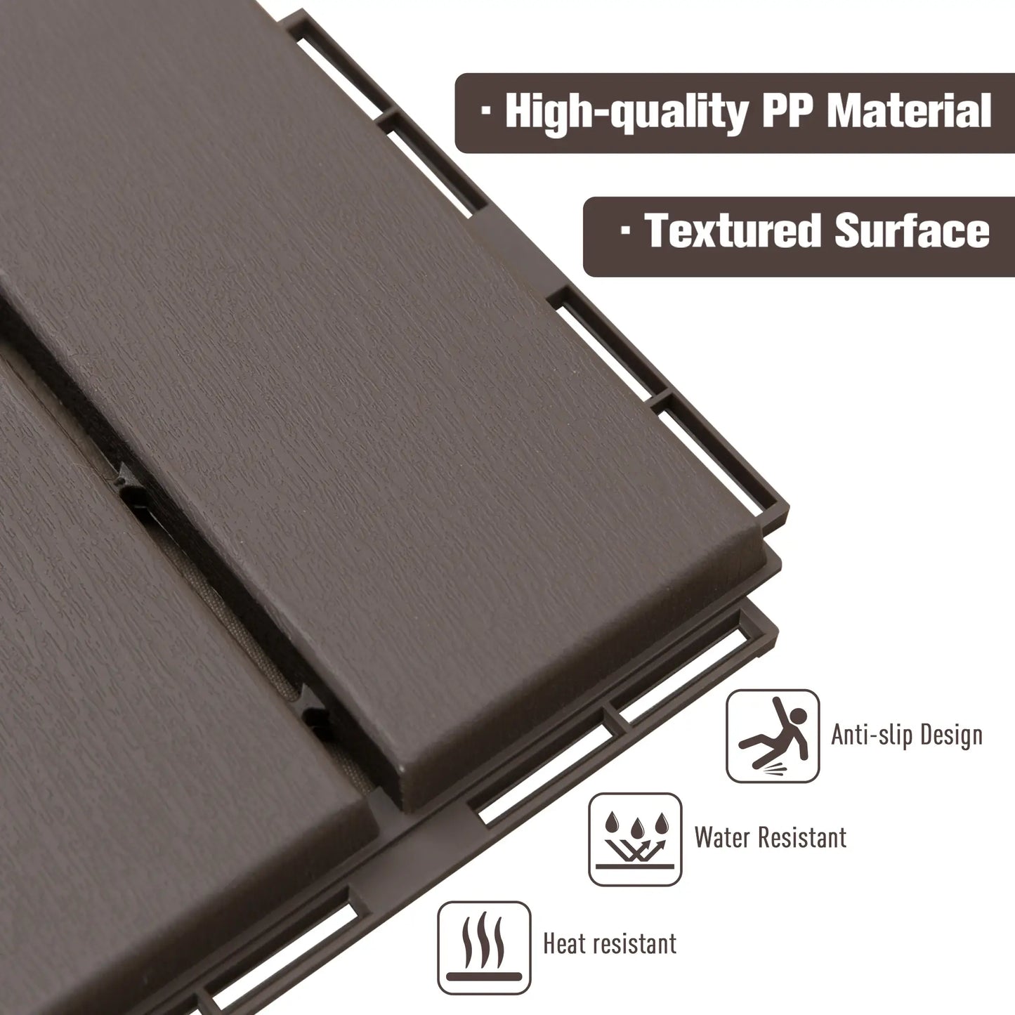 9 Pcs PP Interlocking Deck Tile, 12" x 12", Indoor Outdoor Use, Brown Deck Tiles at Gallery Canada