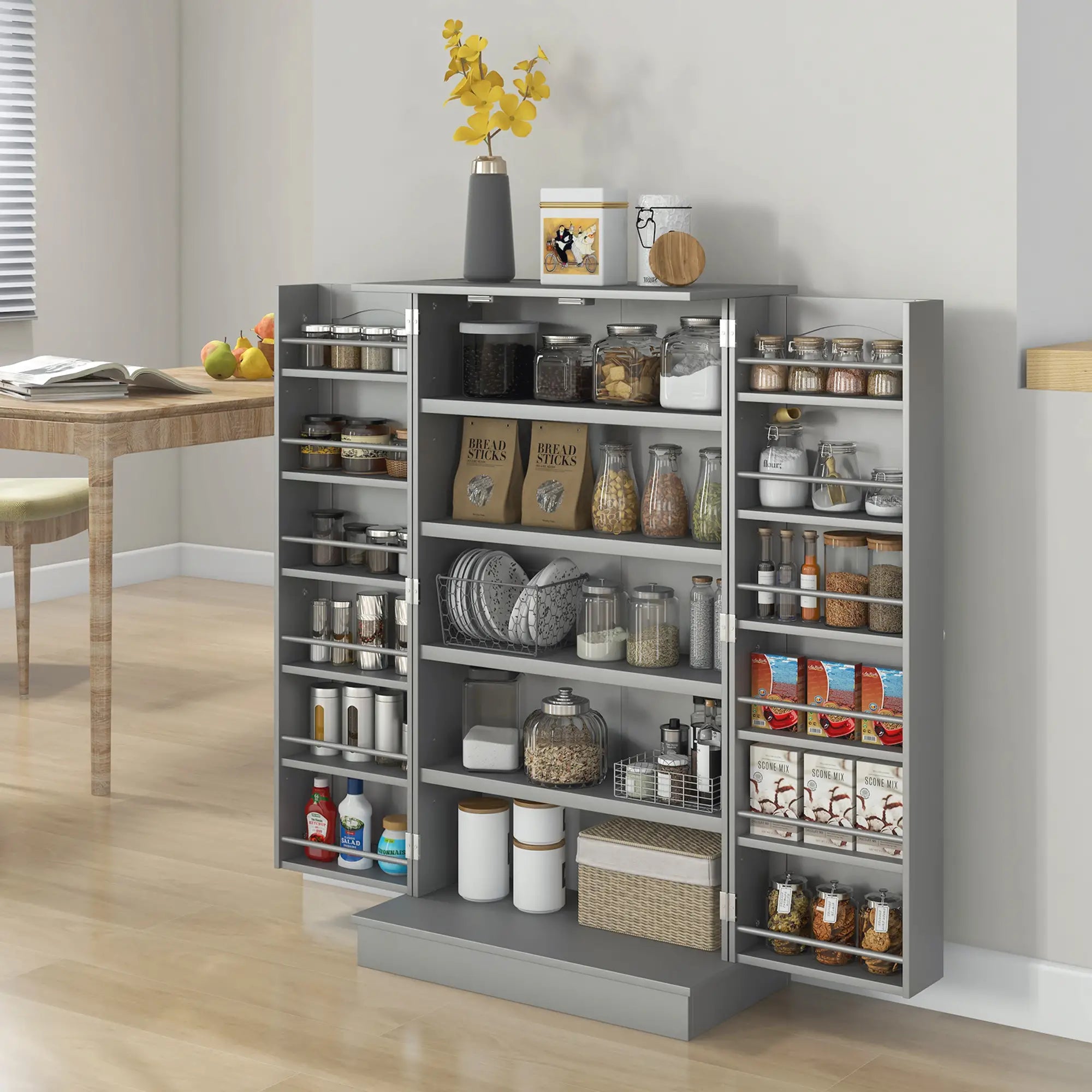 41 Storage Cabinet, 2-Door Kitchen Pantry, 5-Tier Shelving, Grey Kitchen Pantry Cabinets at Gallery Canada