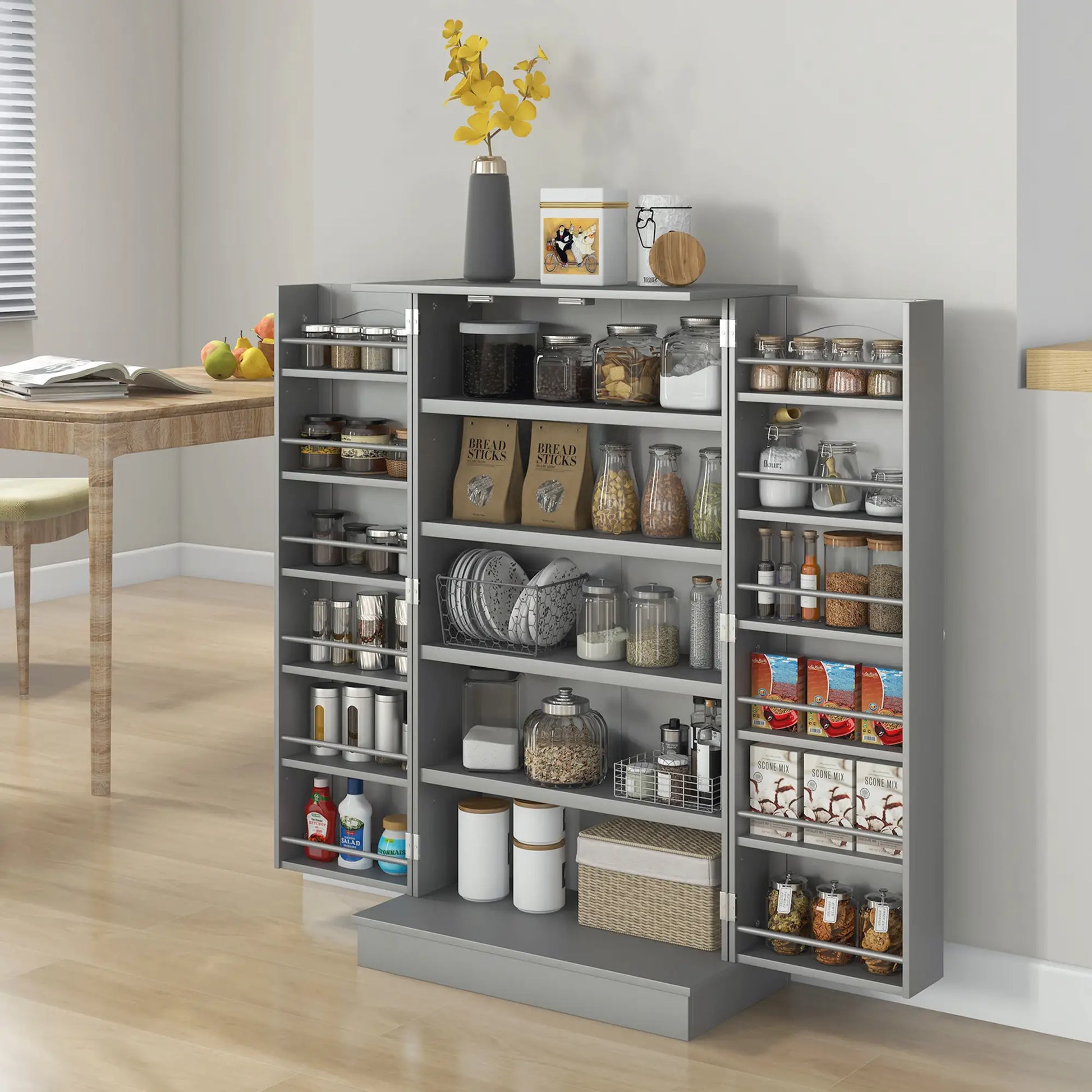 41 Storage Cabinet, 2-Door Kitchen Pantry, 5-Tier Shelving, Grey Kitchen Pantry Cabinets at Gallery Canada