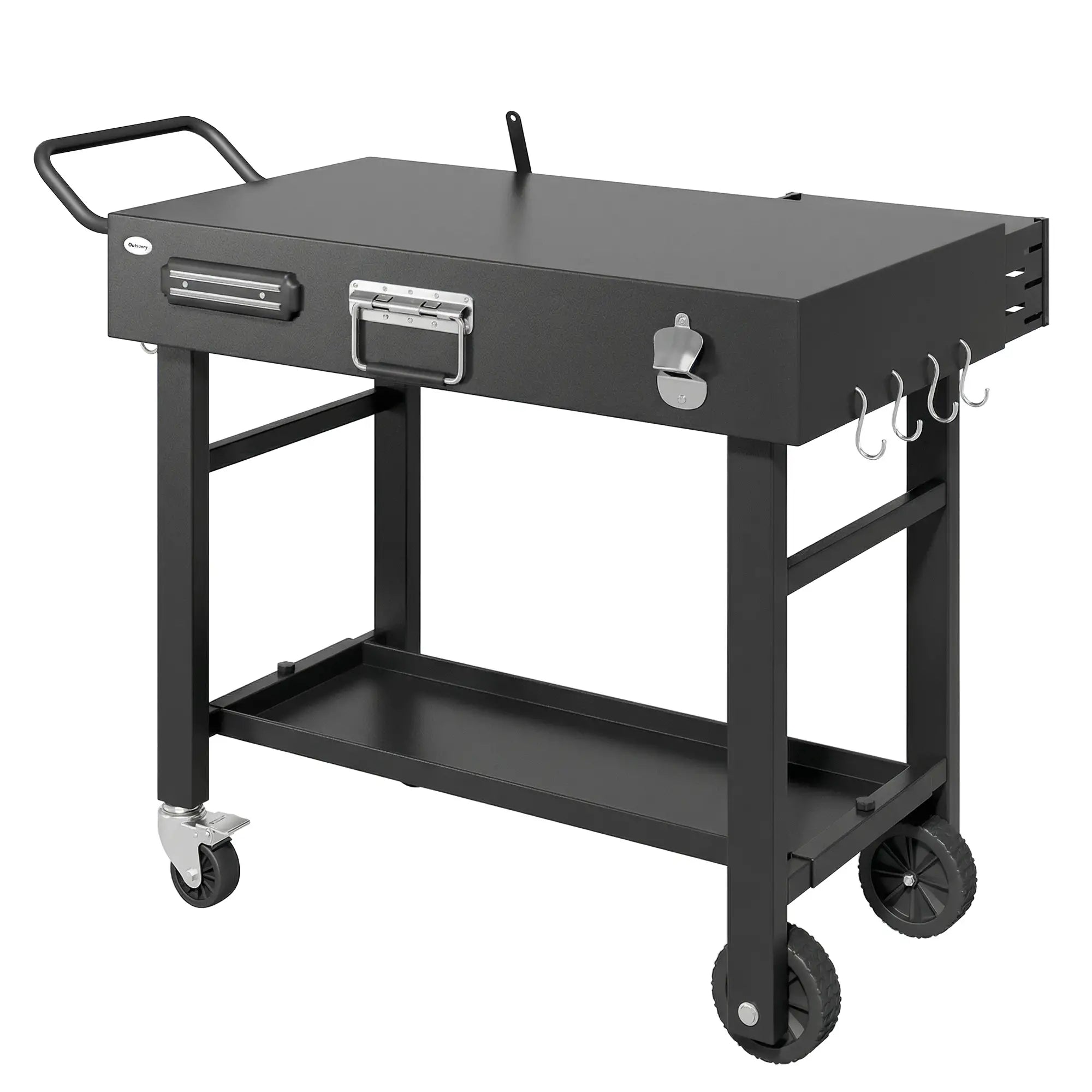 Outdoor Grill Cart, Folding Table With Magnetic Knife Holder, Hooks, Black Outdoor Grill Carts Black at Gallery Canada