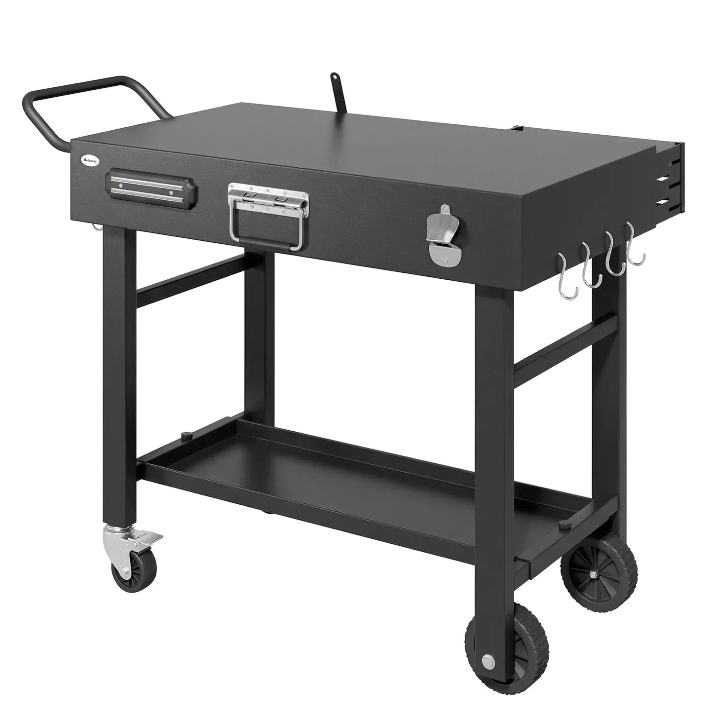 Outdoor Grill Cart, Folding Table With Magnetic Knife Holder, Hooks, Black Outdoor Grill Carts Black at Gallery Canada