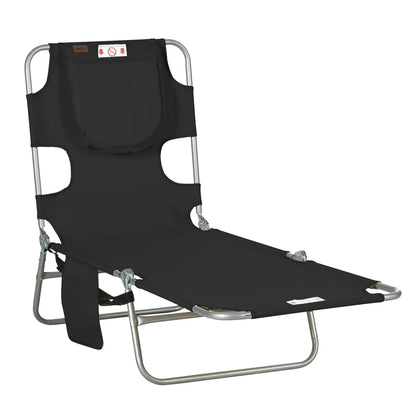 Folding Outdoor Lounge Chair, 5-Level Tanning Chair, Black Lounger Chairs Black, Silver at Gallery Canada