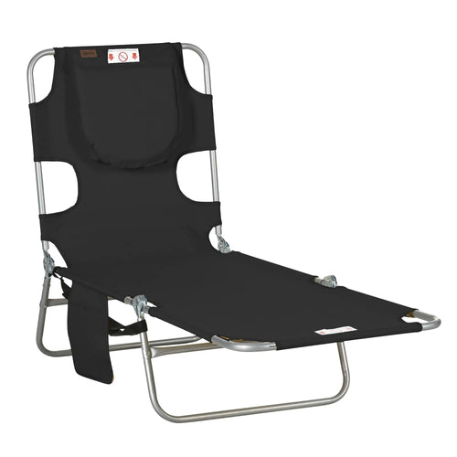 Folding Outdoor Lounge Chair, 5-Level Tanning Chair, Black