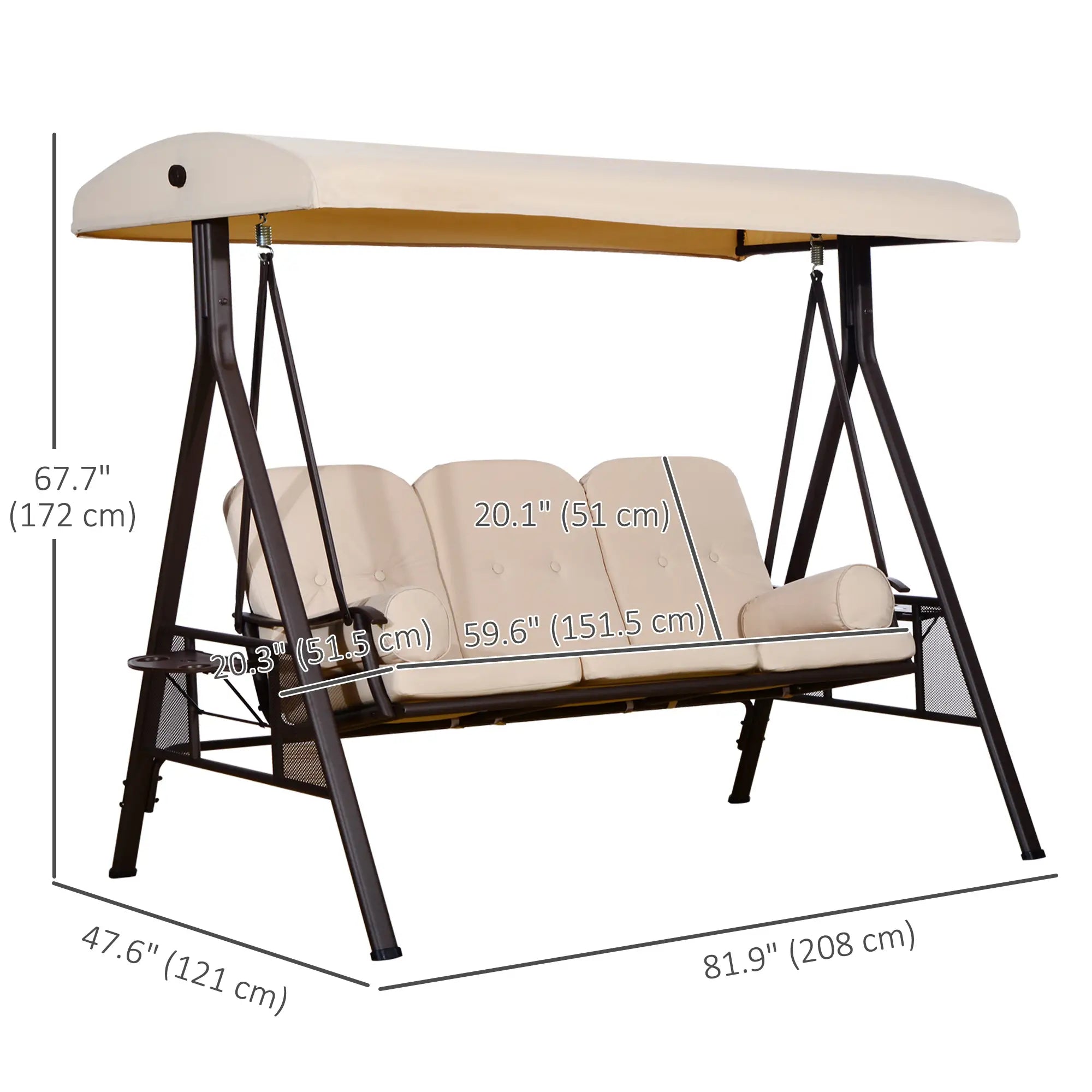 3 Seater Heavy Duty Swing Chair with Cushion and Tilt Canopy Porch Swings with Canopy at Gallery Canada