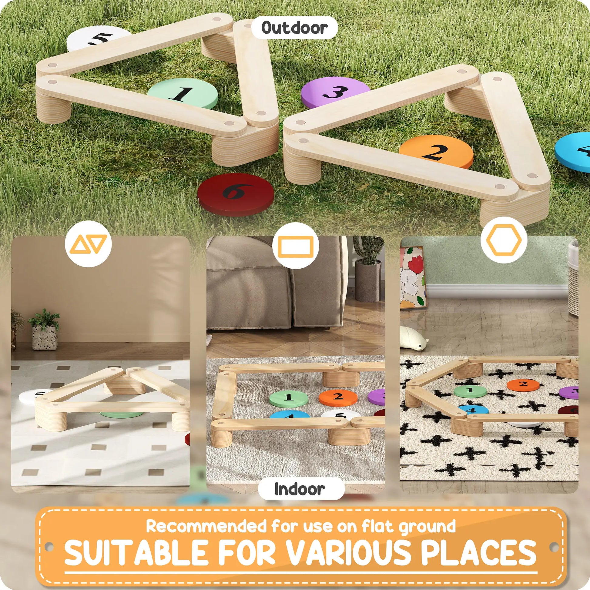 6 PC Wooden Balance Beam for Kids, Indoor Outdoor Coordination Baby Gym & Playmats at Gallery Canada