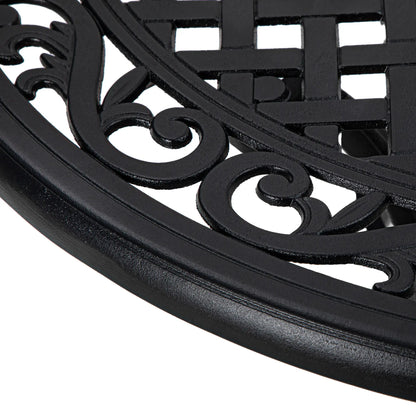 35.5" Round Outdoor Dining Table, Cast Aluminum, Grid Top, Black Patio Dining Tables at Gallery Canada