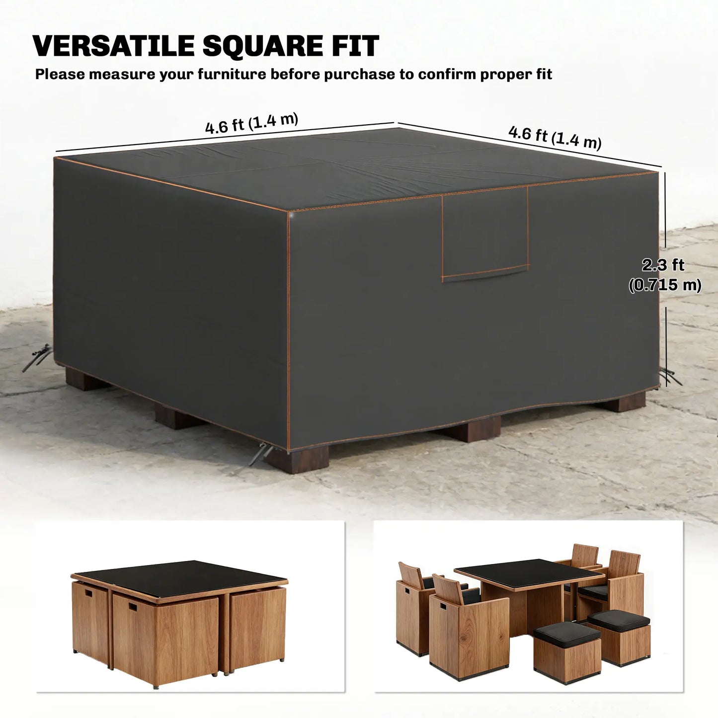 Waterproof Heavy Duty Patio Furniture Cover, 55.1" x 55.1" x 28.1", Black Patio Furniture Covers at Gallery Canada