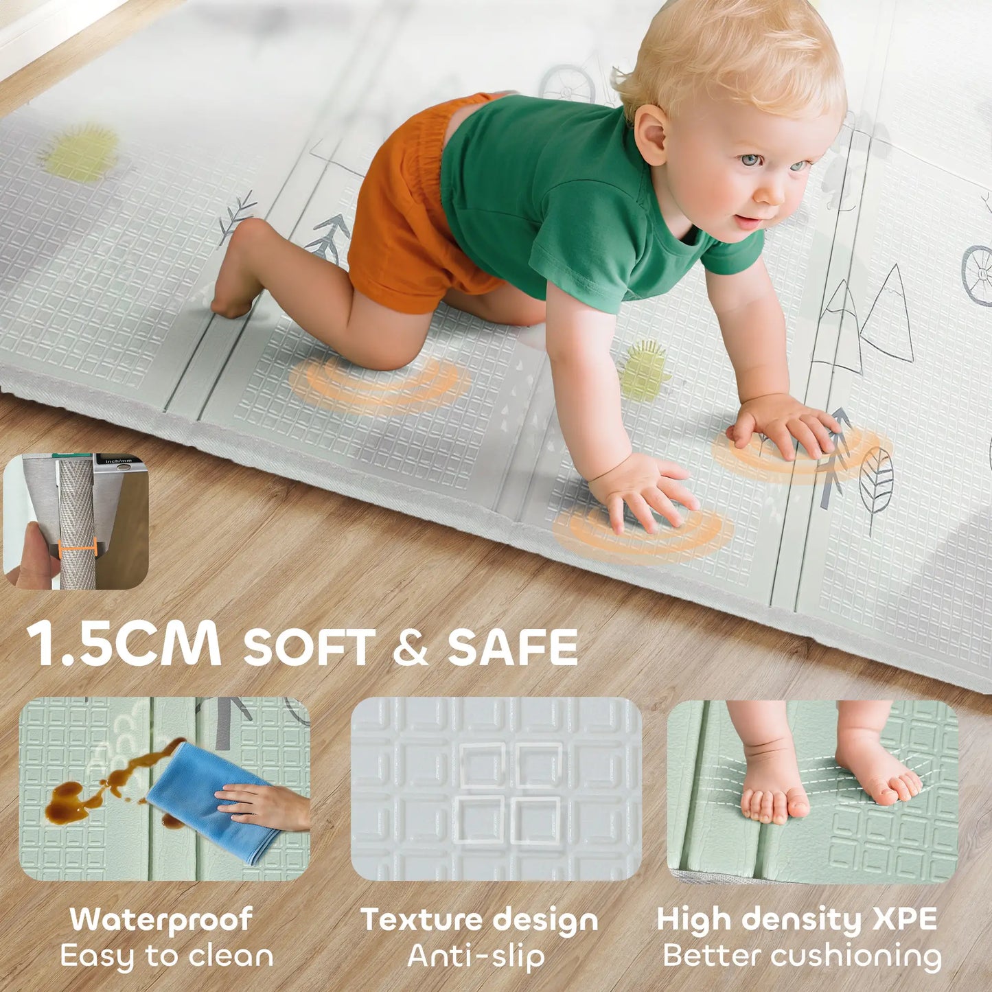 Foldable Baby Plat Mat, 77" x 58" Kids Floor Mat for Crawling and Learning, Track &; Elephant Theme Kids Gym & Playmats at Gallery Canada