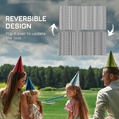 Reversible Outdoor Rug, Waterproof, 9' x 18', Boho, Grey Cream White Outdoor Reversible Rugs at Gallery Canada