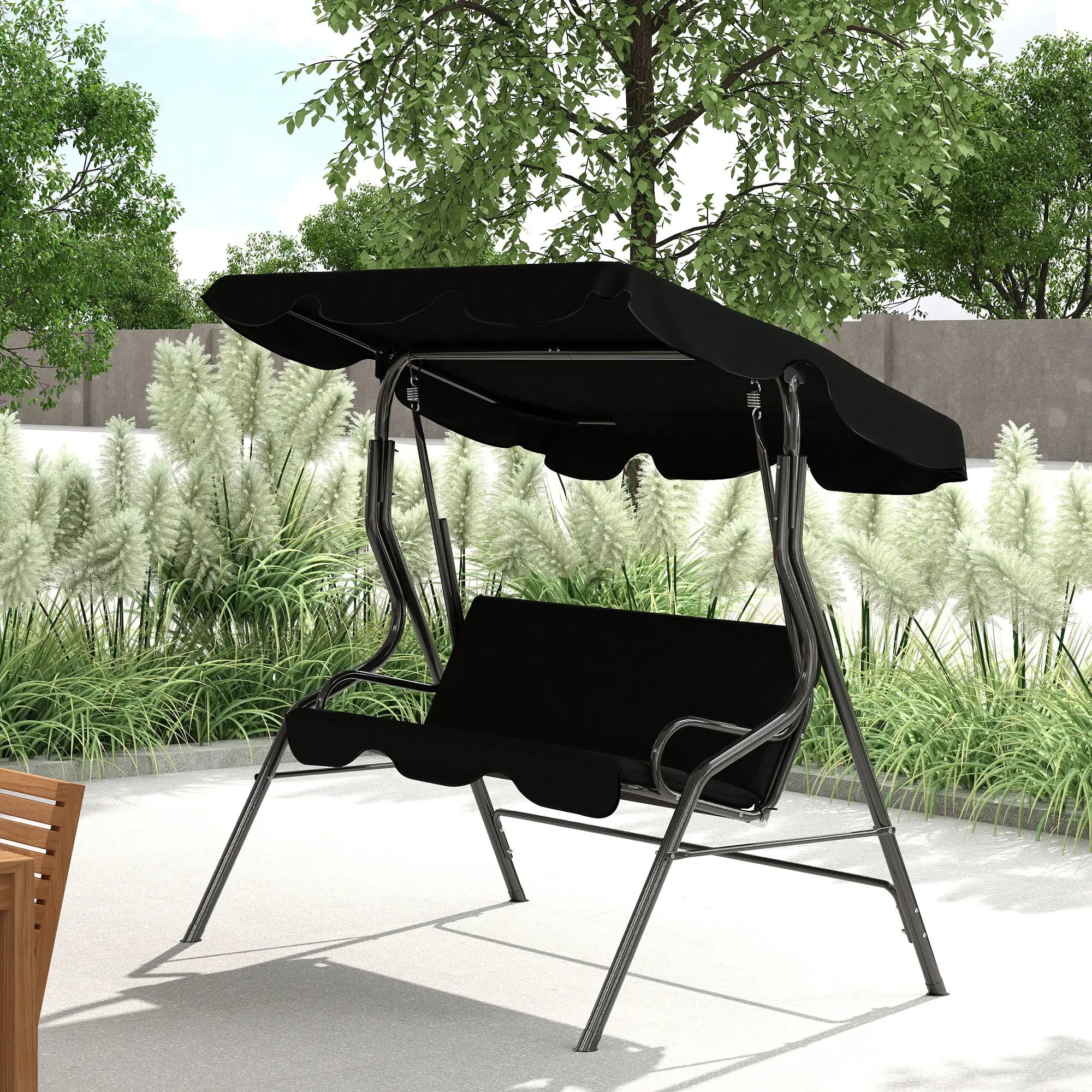 Outdoor Porch Swing, Adjustable Canopy, 3-Seater Patio Chair With Cushion, Black Porch Swings with Canopy at Gallery Canada