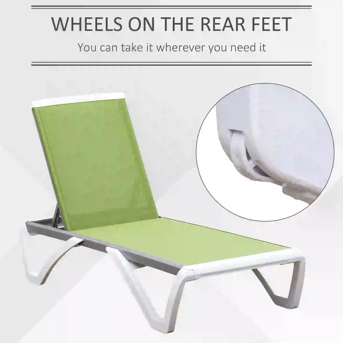 Outdoor Chaise Lounge Chair, Adjustable Back, Wheels, Mesh Fabric, Green Lounger Chairs at Gallery Canada