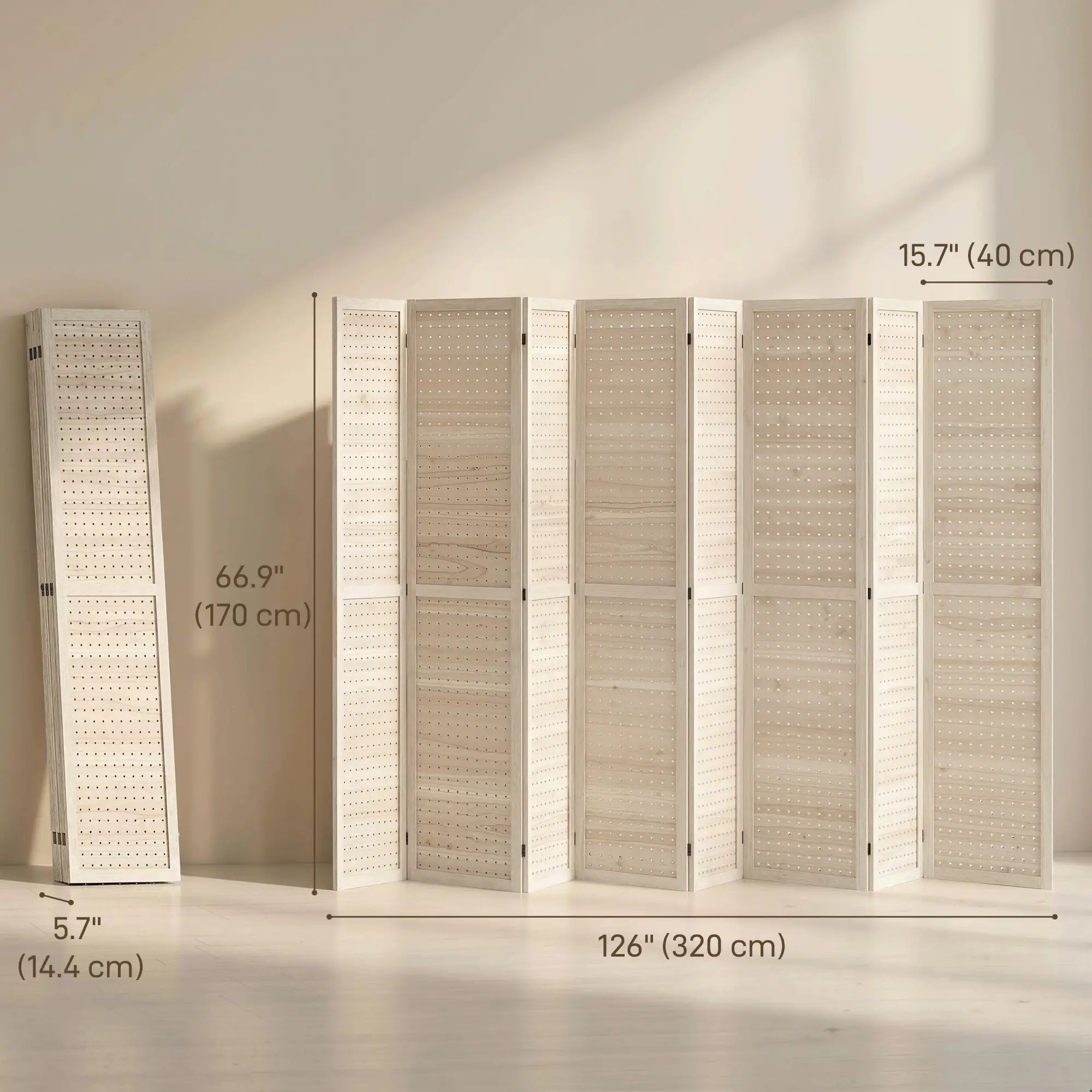 5.6 Ft. 8-Panel Room Divider, Pegboard Privacy Screen, Partition Wall, Natural Room Dividers at Gallery Canada