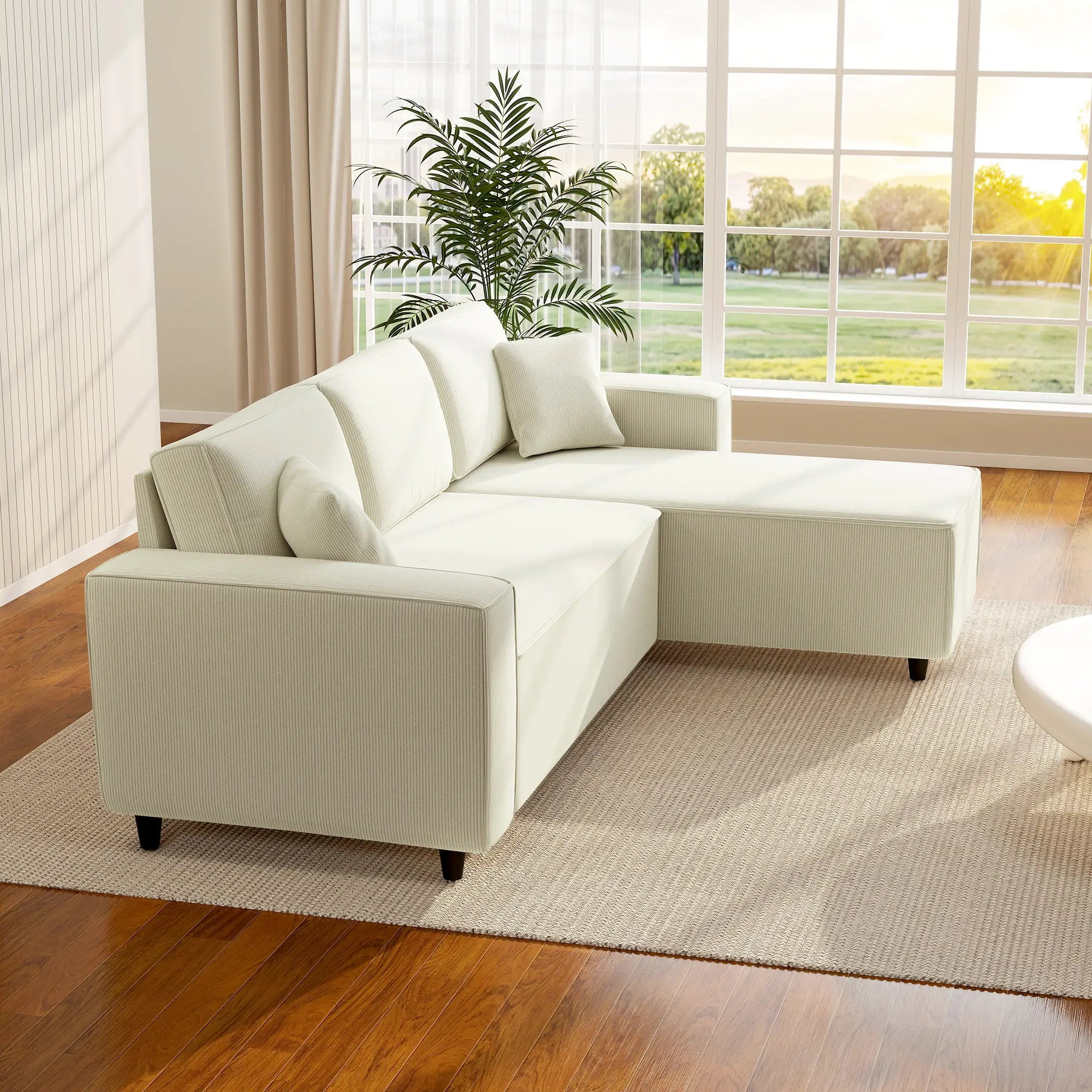 Corner Sofa, L-Shaped Sectional, Corduroy, Pocket Spring, Cream White Sofas & Reclining Chairs at Gallery Canada